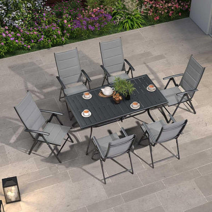 PURPLE LEAF  Folding Outdoor Dining Set  with Aluminum Table and Padded Chairs All Weather Dining Table Sets for Garden Backyard Poolside