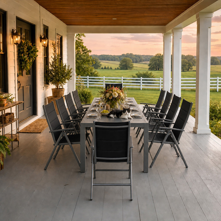 PURPLE LEAF  Folding Outdoor Dining Set  with Aluminum Table and Padded Chairs All Weather Dining Table Sets for Garden Backyard Poolside